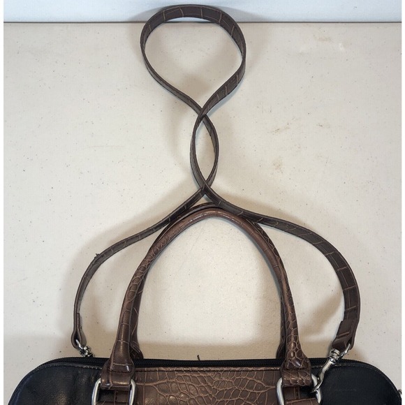 Giani Bernini Brown Croc Embossed Black Faux Leather Satchel Handbag Purse - Picture 3 of 8